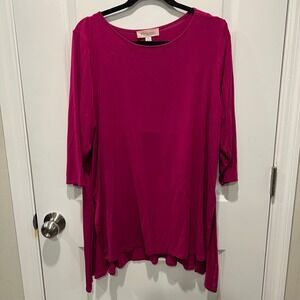 Philosophy Woman Magenta Pink 3/4 Sleeve Side Slit High Low Tunic‎ Top 1X